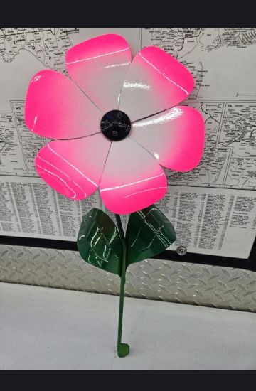 Picture of 22-Short Poppy Pink Neon Fire Black Button Center